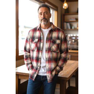 Carhartt Men’s Flannel Shirt – Red Black Plaid, Snap Front, Relaxed Fit, Size L